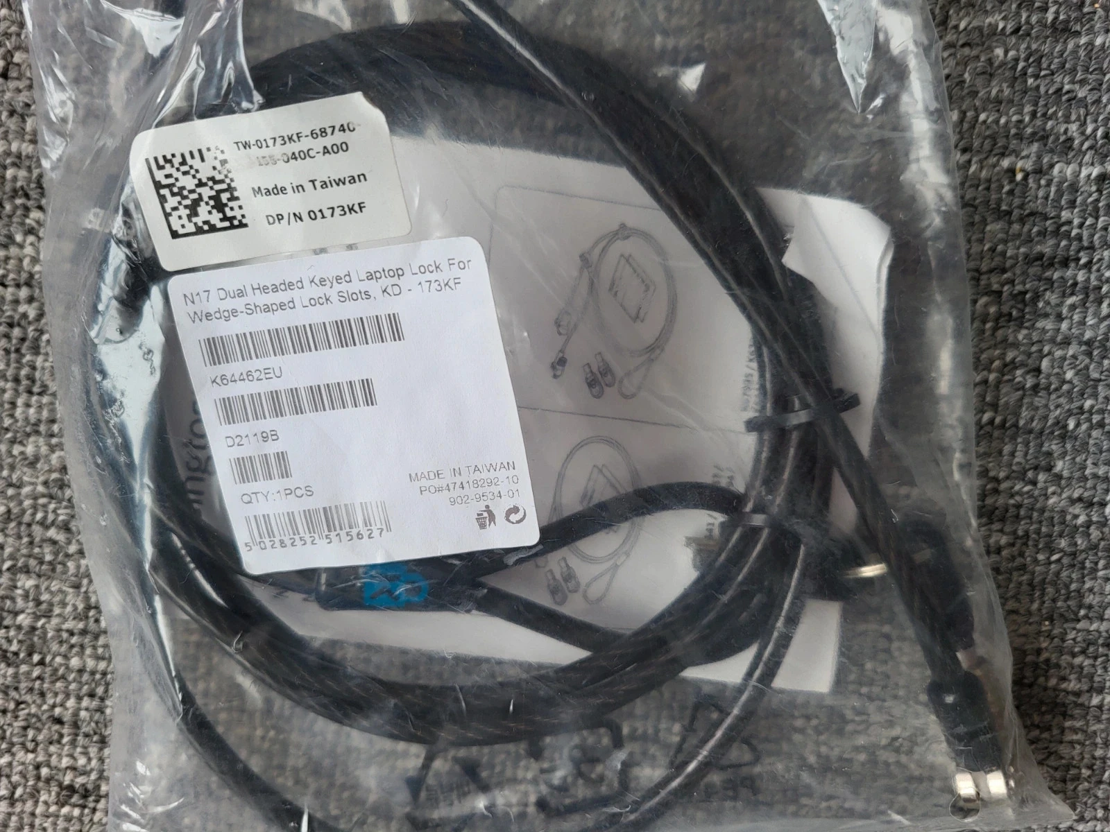 Antivol duplo Kensington N17 Dual Headed Laptop Lock chave Dell novo – photo 4